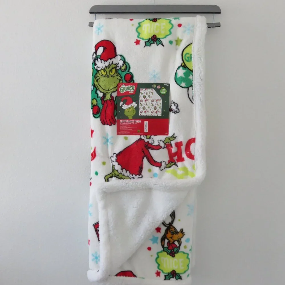 The Grinch Christmas Sherpa Backed Throw Blanket 50